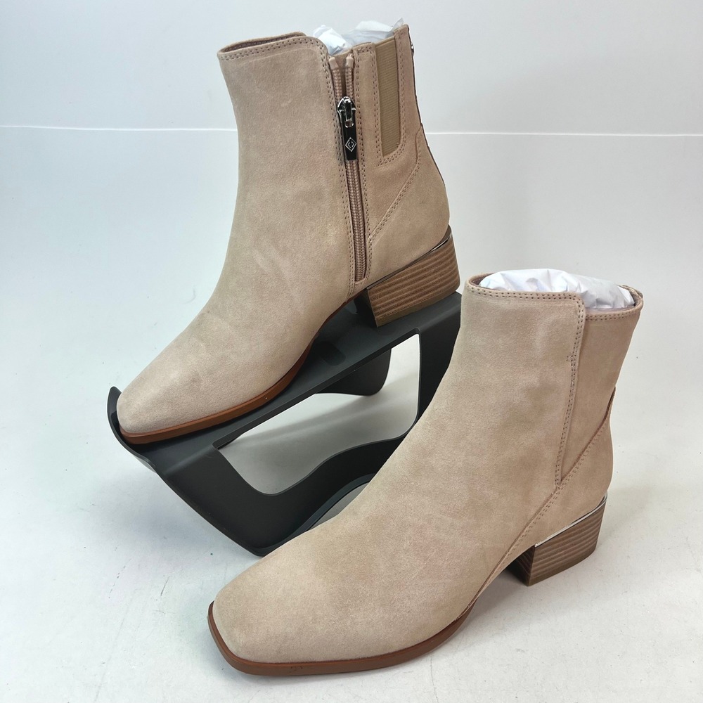 Donald Pliner Sand Suede Square Toe Ankle‎ Booties Women Size 7.5 AZIA02